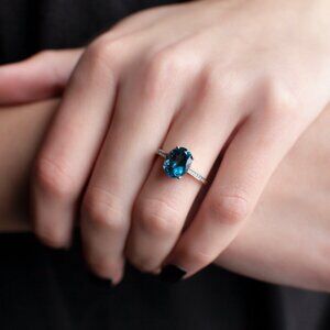 Blue Topaz Sterling Silver Statement Ring, Engagement, Promise